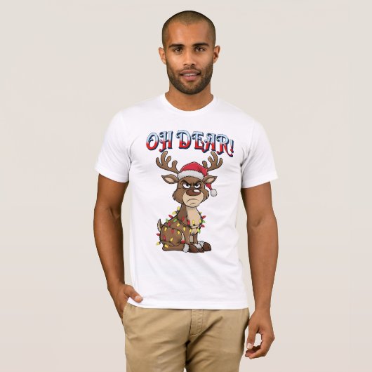 Oh Dear Grumpy Reindeer Christmas Lights Funny  T-shirt (Voorkant volledig)