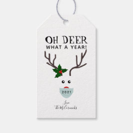 Oh Deer 2021 kerstrenrenrendiermasker met gezichts Cadeaulabel