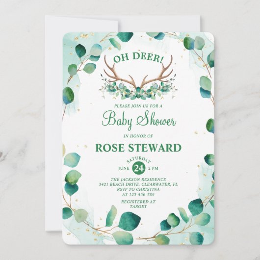 Oh Deer Antlers Greenery Eucalyptus Boho Kaart (Voorkant)