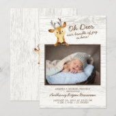 Oh Deer Baby Boys Foto geboorteaankondiging Aankondiging (Voorkant / Achterkant)