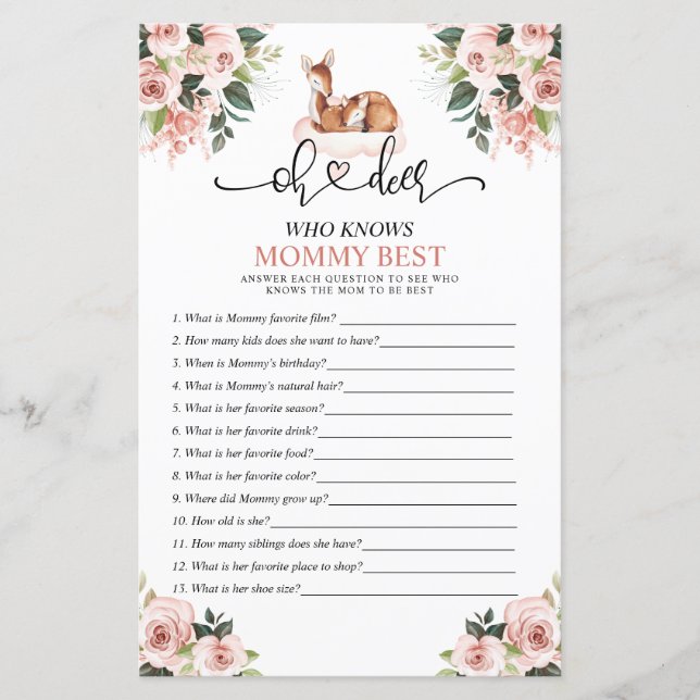 Oh Deer Baby Floral Wie Kent Moeder Beste Baby spe (Voorkant)