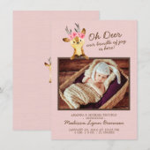 Oh Deer Baby Girls Foto geboorteaankondiging Aankondiging (Voorkant / Achterkant)