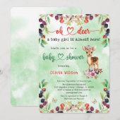 Oh Deer Baby Meisje Berry Flowers Bos Baby shower Kaart (Voorkant / Achterkant)