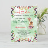 Oh Deer Baby Meisje Berry Flowers Bos Baby shower Kaart (Staand voorkant)
