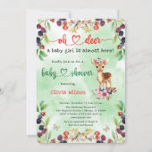 Oh Deer Baby Meisje Berry Flowers Bos Baby shower Kaart (Voorkant)