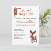Oh, Deer! Baby’s Here! – Christmas Baby Shower Kaart (Staand voorkant)