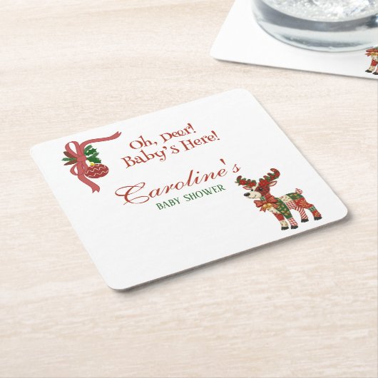 Oh, Deer! Baby’s Here! – Christmas Baby Shower Kartonnen Onderzetters (Schuin)