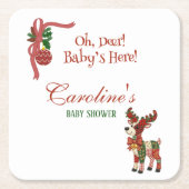 Oh, Deer! Baby’s Here! – Christmas Baby Shower Kartonnen Onderzetters (Voorkant)