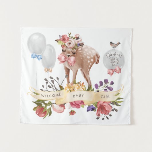 Oh Deer Baby Shower Achtergrondpaneel Wandkleed (Voorkant (horizontaal))