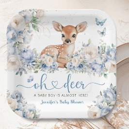 Oh Deer Baby Shower Boy Dusty Blue Paper Papieren Bordje