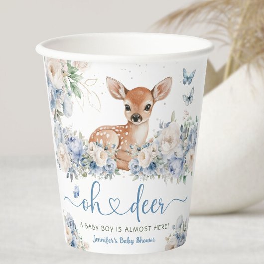 Oh Deer Baby Shower Boy Dusty Blue  Papieren Bekers
