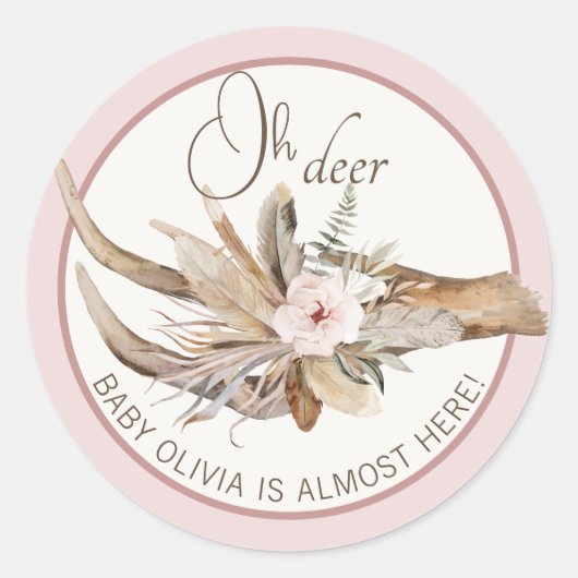 Oh Deer Baby shower Favoriet Sticker – Pink Woodla (Voorkant)
