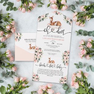Oh Deer Baby shower Floral Books All In One Uitnodiging