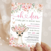Oh Deer Baby Shower Girl Pink Fawn  Kaart