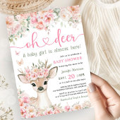 Oh Deer Baby Shower Girl Pink Fawn  Kaart