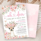 Oh Deer Baby Shower Girl Pink Fawn  Kaart