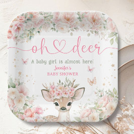 Oh Deer Baby Shower Girl Pink Floral Paper Papieren Bordje