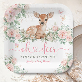 Oh Deer Baby shower Girl Pink Paper Papieren Bordje
