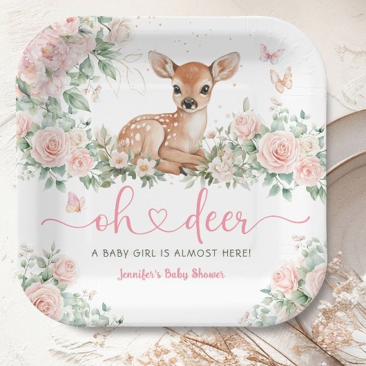 Oh Deer Baby shower Girl Pink Paper Papieren Bordje