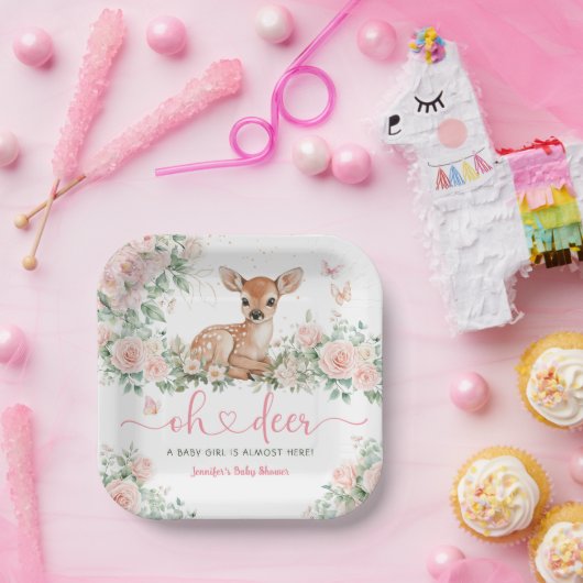Oh Deer Baby shower Girl Pink Paper Papieren Bordje (Feest)