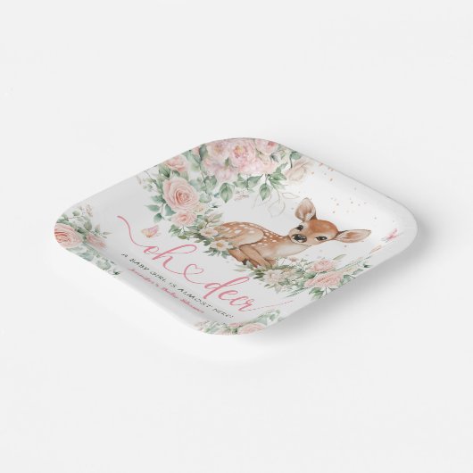 Oh Deer Baby shower Girl Pink Paper Papieren Bordje (Gebogen)