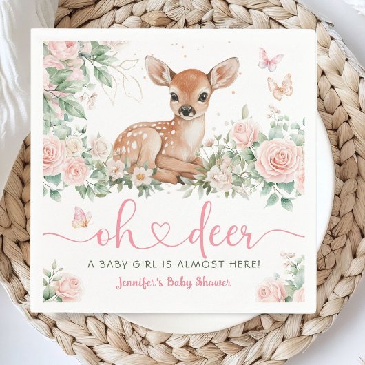Oh Deer Baby shower Girl Roze Papier Servet
