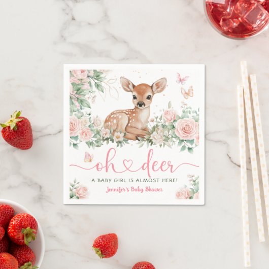 Oh Deer Baby shower Girl Roze Papier Servet (Insitu)