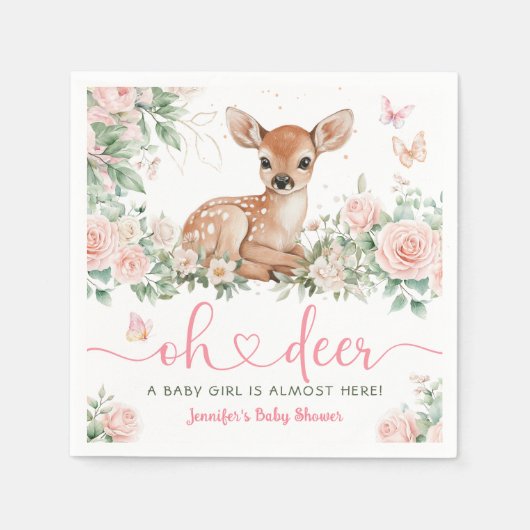 Oh Deer Baby shower Girl Roze Papier Servet (Voorkant)