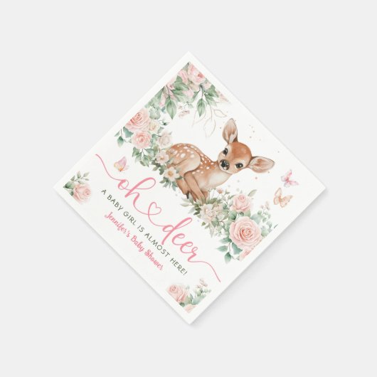 Oh Deer Baby shower Girl Roze Papier Servet (Hoek)