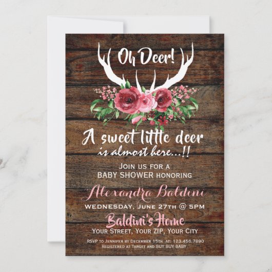 Oh Deer Baby shower Invitation Kaart (Voorkant)