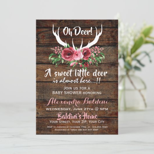Oh Deer Baby shower Invitation Kaart (Staand voorkant)