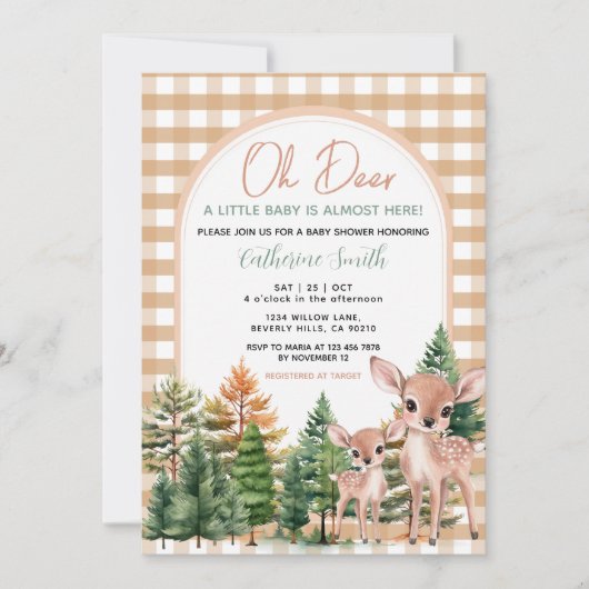 Oh Deer Baby Shower Invitation Kaart (Voorkant)