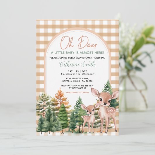 Oh Deer Baby Shower Invitation Kaart (Staand voorkant)