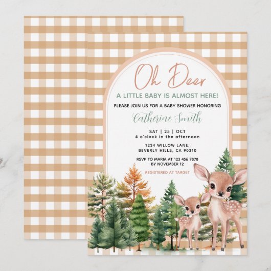 Oh Deer Baby Shower Invitation Kaart (Voorkant / Achterkant)