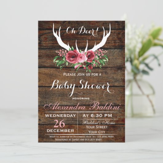 Oh Deer Baby shower Invitation Kaart (Staand voorkant)