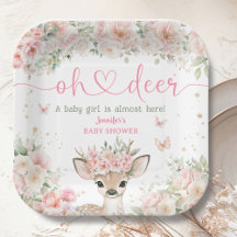 Oh Deer Baby Shower Meisje Roze Bloemen Papier