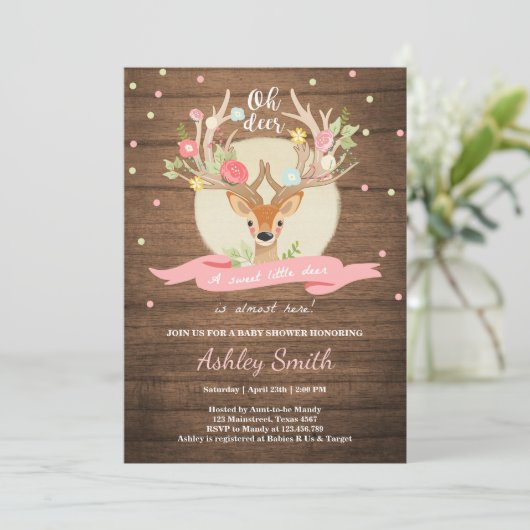 Oh Deer baby shower nodigt Woodland Antler Wood ui Kaart (Staand voorkant)