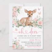 Oh Deer Baby shower Pink Girl Invitation Kaart (Voorkant)