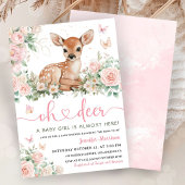 Oh Deer Baby shower Pink Girl Invitation Kaart