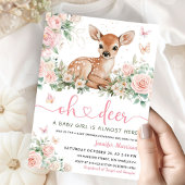 Oh Deer Baby shower Pink Girl Invitation Kaart