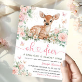 Oh Deer Baby shower Pink Girl Invitation Kaart