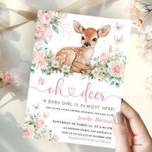 Oh Deer Baby shower Pink Girl Invitation