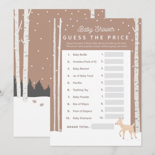 Oh Deer - Baby shower raad de prijs! Programmakaart (Voorkant / Achterkant)