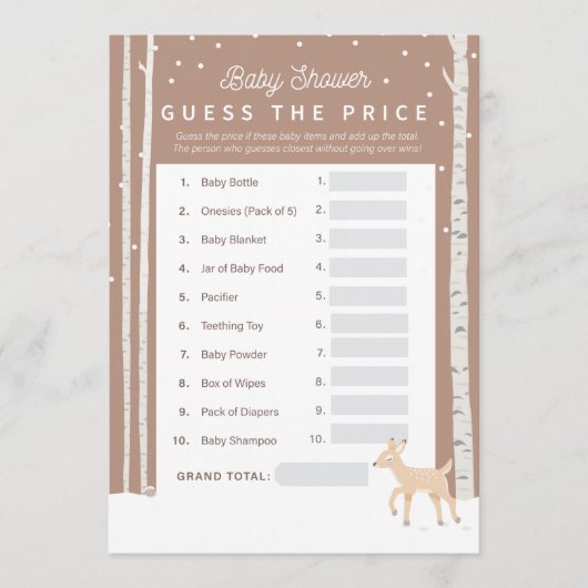 Oh Deer - Baby shower raad de prijs! Programmakaart (Voorkant)