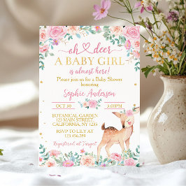 Oh Deer Baby shower Roze Gouden Bloemuitnodiging Kaart