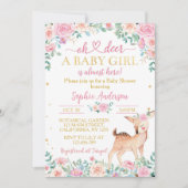 Oh Deer Baby shower Roze Gouden Bloemuitnodiging Kaart (Voorkant)