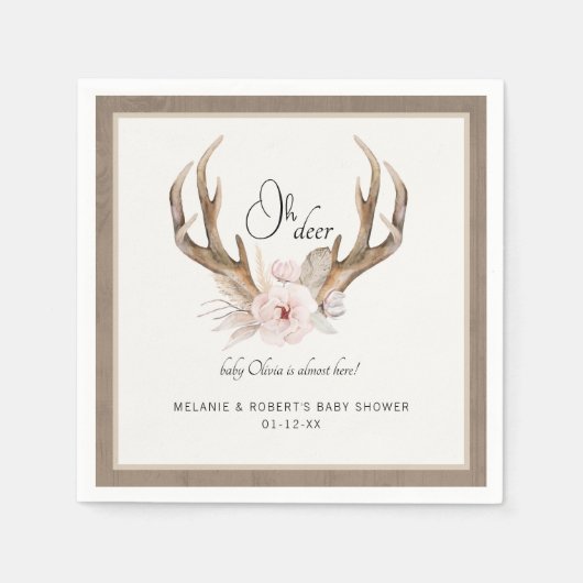 Oh Deer Baby shower servetten – Woodland Floral An (Voorkant)