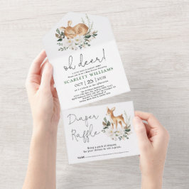 Oh Deer | Baby shower "Sweet White Floral Greenery All In One Uitnodiging