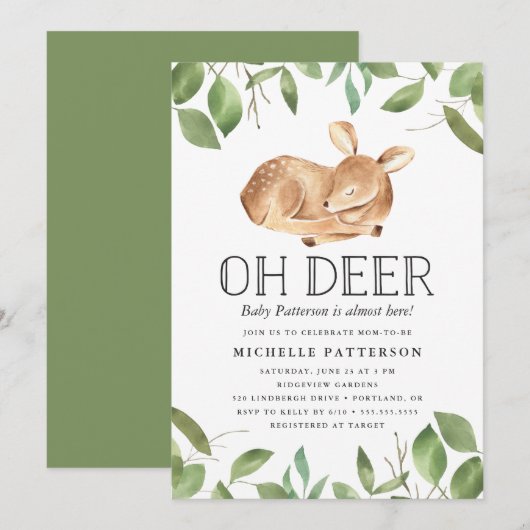 Oh Deer | Baby Shower Uitnodiging (Voorkant / Achterkant)