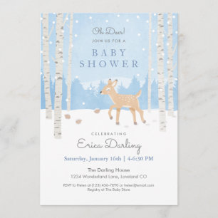 Oh Deer! Baby shower van bossen   zacht blauw Programmakaart